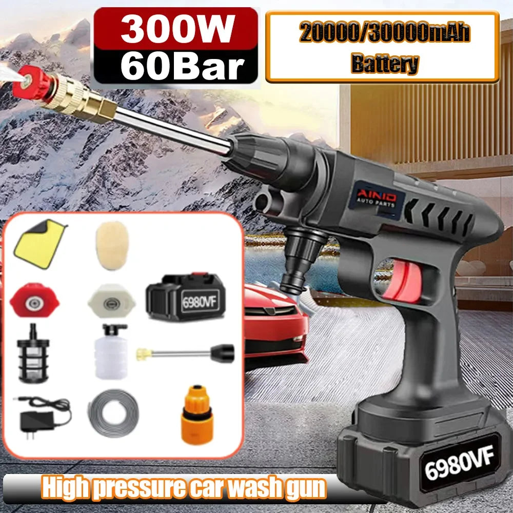 Portable High-Pressure Car Wash Gun with Adjustable Nozzle and Lithium Battery