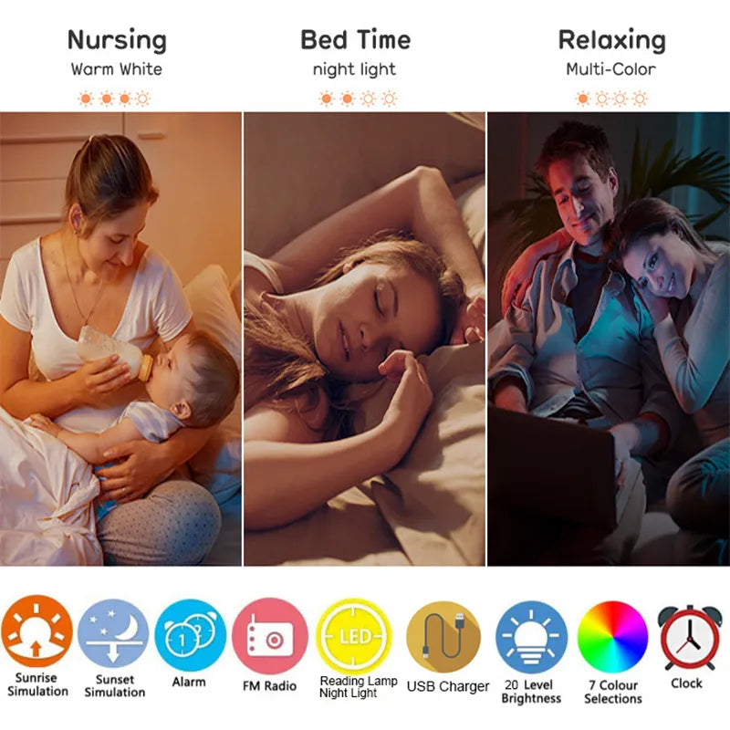 Sunrise Simulation Alarm Clock with FM Radio, RGB Light