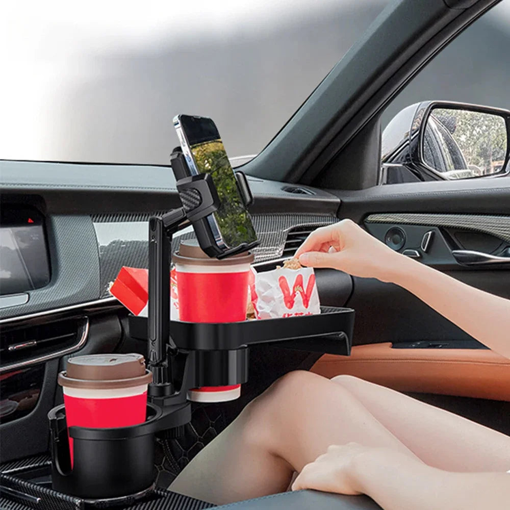 Dual Cup Holder Expander Tray with Phone Holder for Car Seats