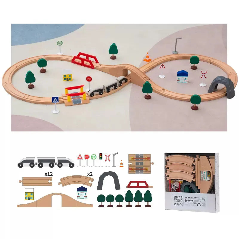 DIY Wooden Train Track & Building Blocks Expansion Set - Educational Toy for Kids