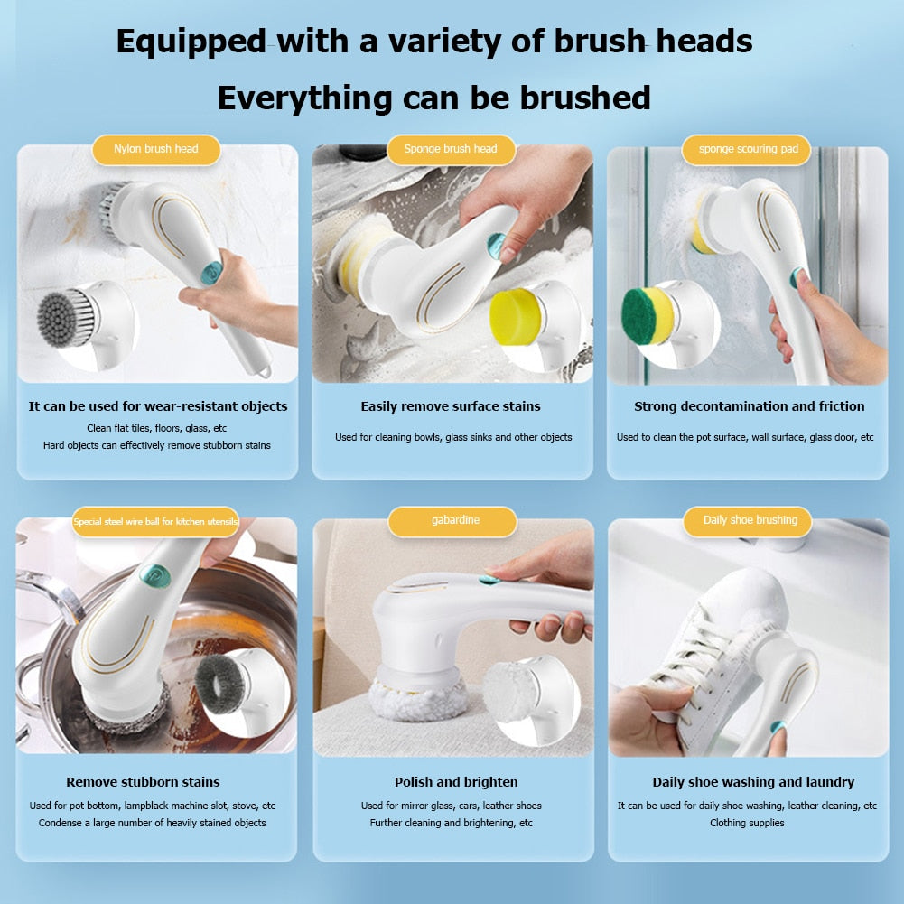 5-in-1 Multifunctional Electric Cleaning Brush - USB charging Bathroom & Kitchen Cleaning Tool