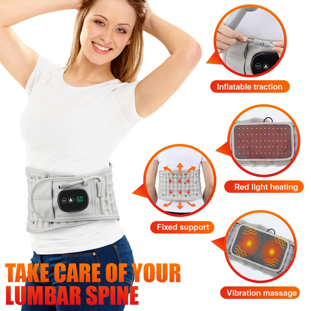 Inflatable Belt with Red Light Heating and Vibration Massage - Waist and Abdomen Pain Relief