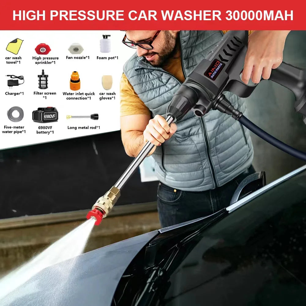 Portable High-Pressure Car Wash Gun with Adjustable Nozzle and Lithium Battery