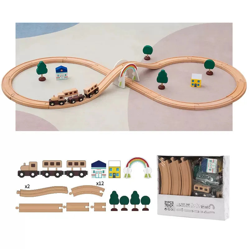 DIY Wooden Train Track & Building Blocks Expansion Set - Educational Toy for Kids