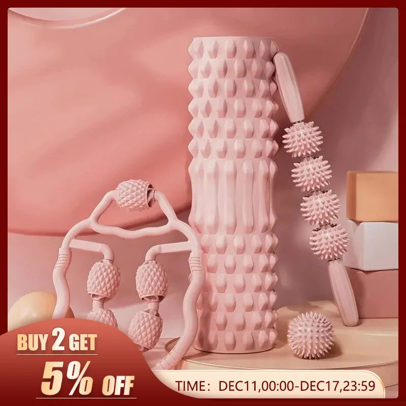 Deep Tissue Muscle Massage Foam Roller Set for Whole Body - Pink Four Pcs Set