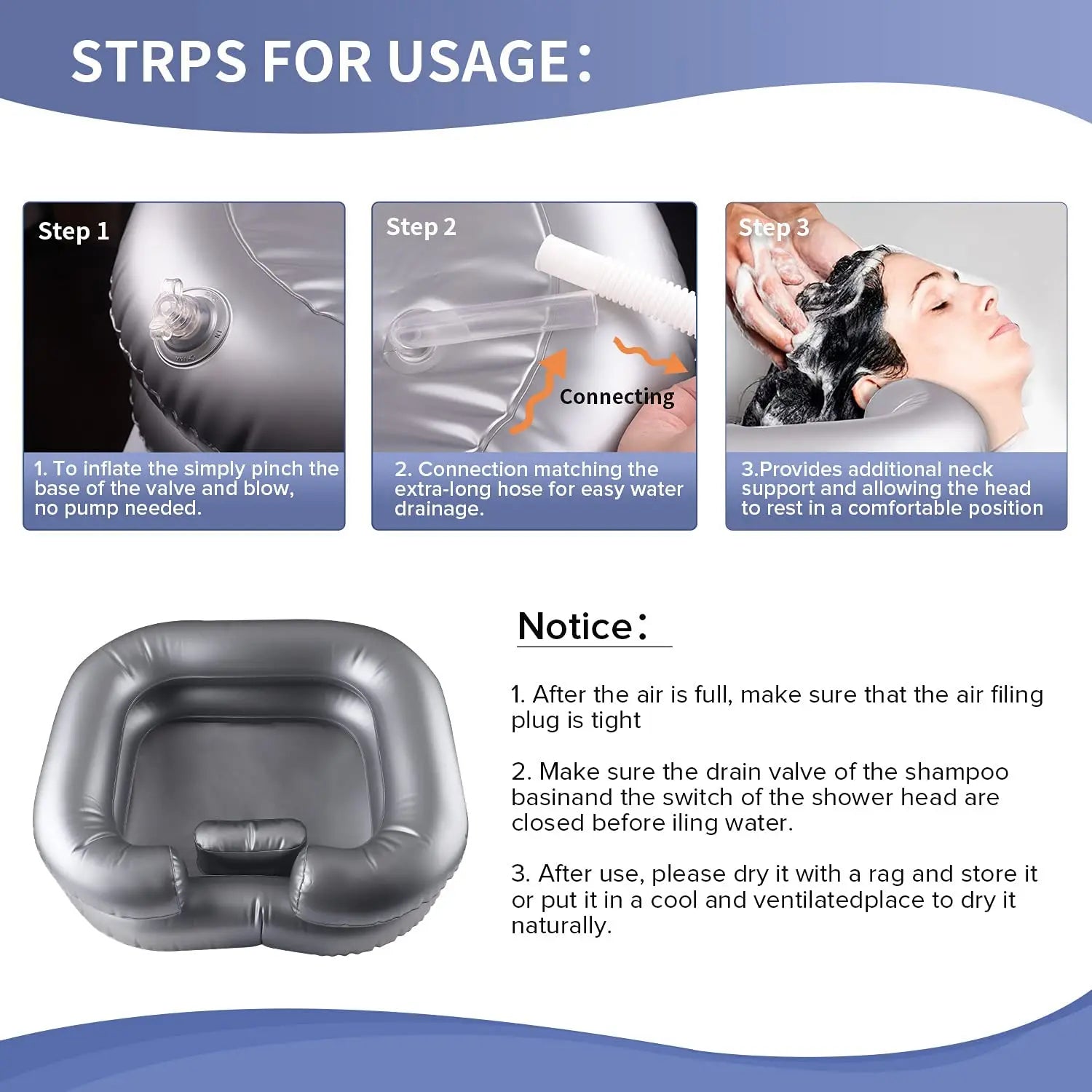 Inflatable Shampoo Basin for Bedridden, Disabled, and Injured Individuals