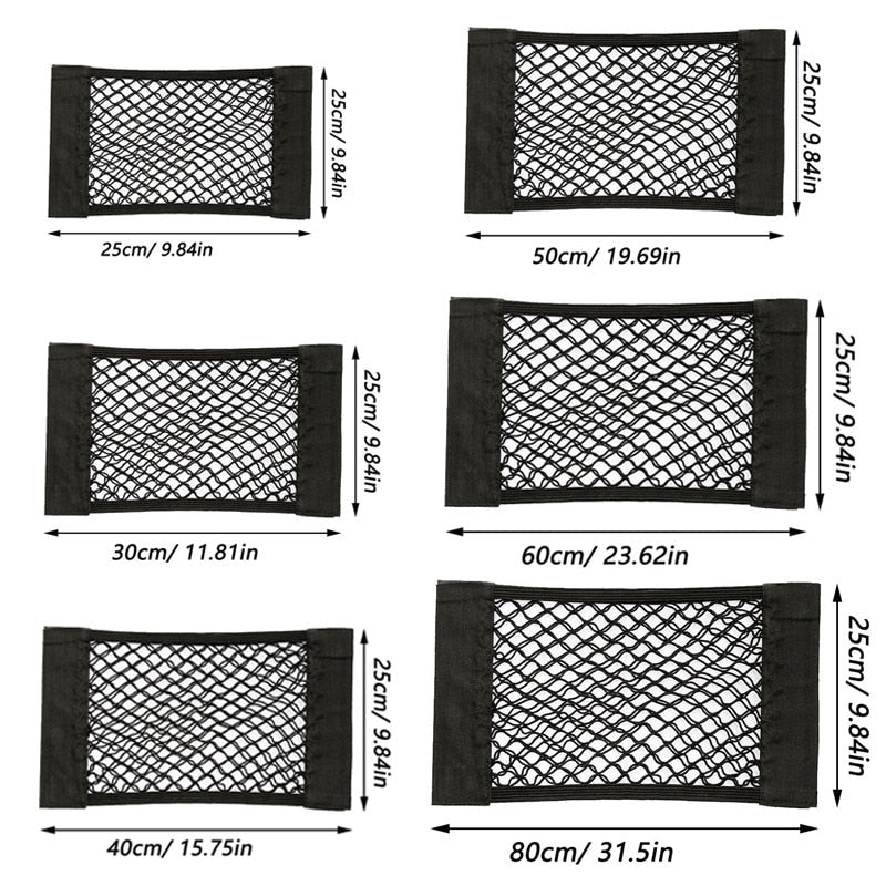 Car Rear Trunk Storage Net - Elastic Mesh Bag with Magic Sticker - 25 x 30cm