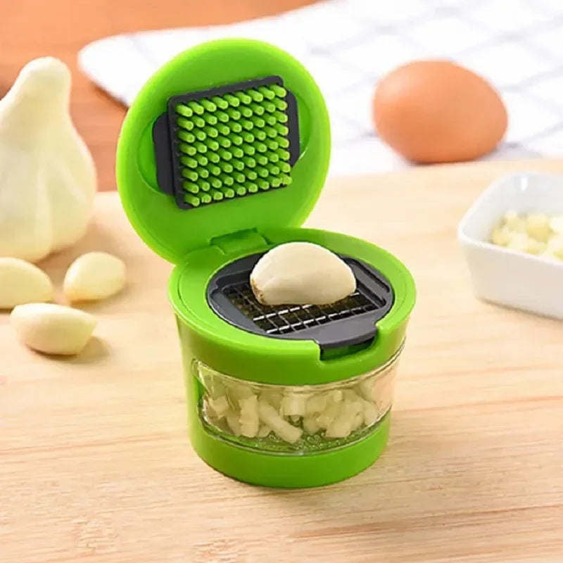 Multi-Functional Plastic Garlic Mud Press for Slicing, Dicing, and Storage