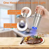 Electric Gravity Salt and Pepper Grinder Set with Blue Light and Stand