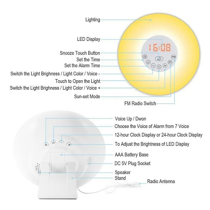 Sunrise/Sunset Simulation Alarm Clock with FM Radio