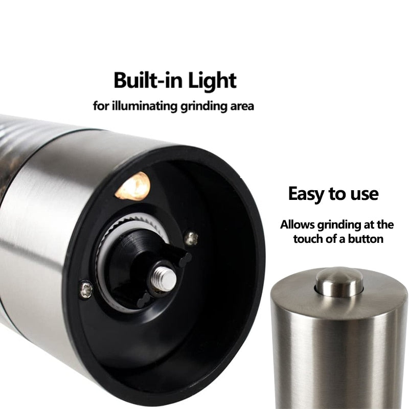 Stainless Steel Electric Salt and Pepper Mill - 2 Piece Set