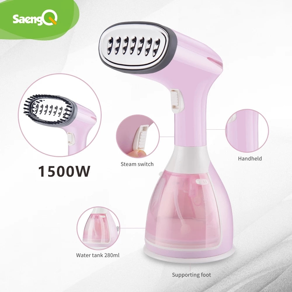 SaengQ Handheld Garment Steamer - 1500W Fast-Heat Fabric Steam Iron for Clothes