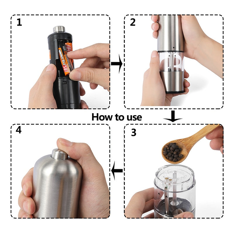 Stainless Steel Electric Salt and Pepper Mill - 2 Piece Set