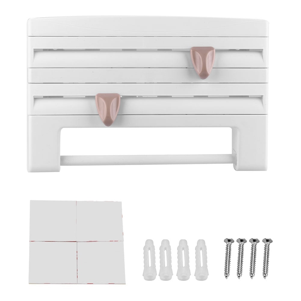 4-in-1 Kitchen Organizer - Paper Towel, Cling Film, Sauce Bottle, and Tin Foil Holder