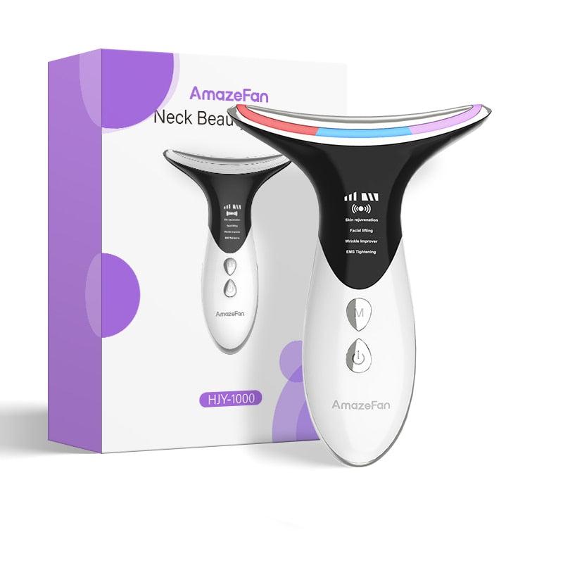 LED Photon Therapy Neck and Face Lifting Beauty Device - EMS Massager for Wrinkle Reduction