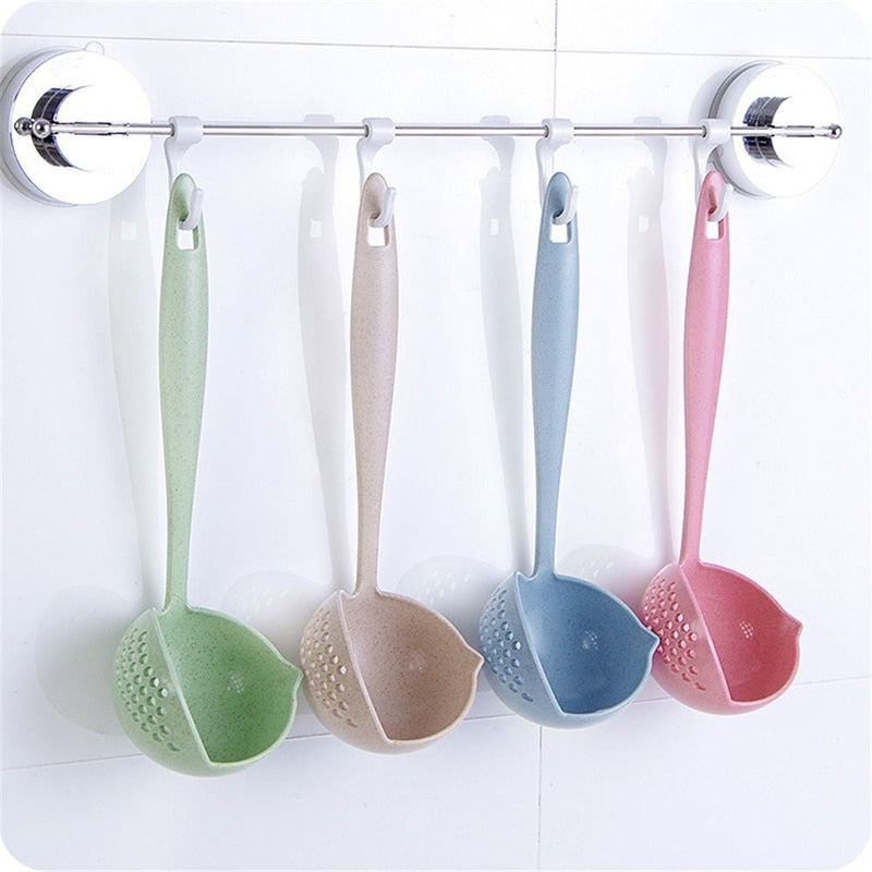 2-in-1 Long Handle Kitchen Utensil - Soup Spoon with Strainer