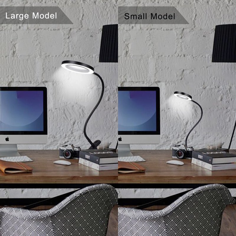 Flexible 5x Magnifier Table Top Desk Lamp - 3 Light Settings - USB - Black