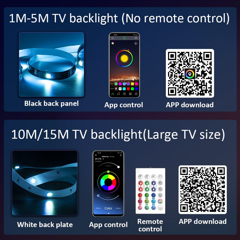 LED Strip Lights, Bluetooth App Control, RGB Lights, USB LED Strip Colourful LED Tape for TV Backlight