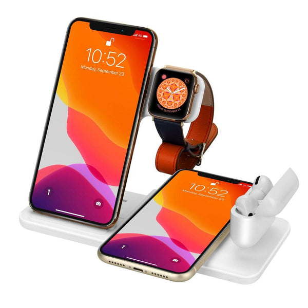 Foldable 4-in-1 Fast Wireless Charger Stand For iPhone 14, 13, 12, 11, 8, Apple Watches & AirPods Pro