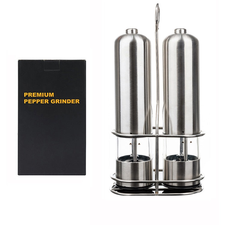 Stainless Steel Electric Salt and Pepper Mill - 2 Piece Set
