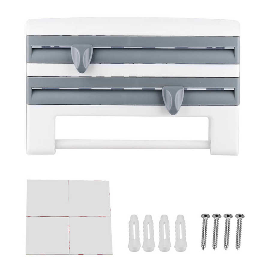 4-in-1 Kitchen Organizer - Paper Towel, Cling Film, Sauce Bottle, and Tin Foil Holder