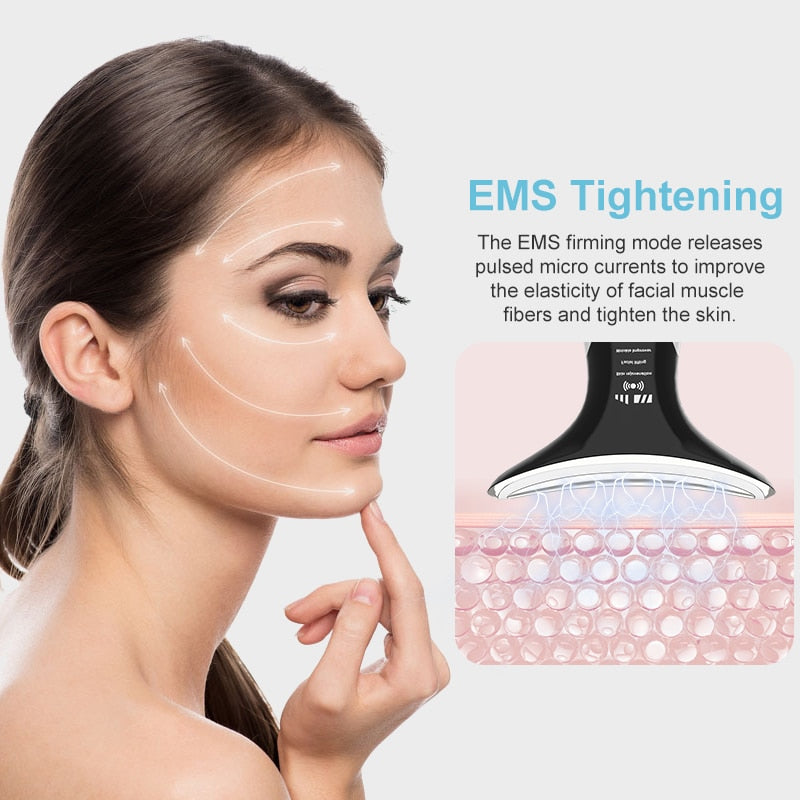LED Photon Therapy Neck and Face Lifting Beauty Device - EMS Massager for Wrinkle Reduction