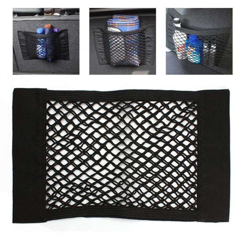 Car Rear Trunk Storage Net - Elastic Mesh Bag with Magic Sticker