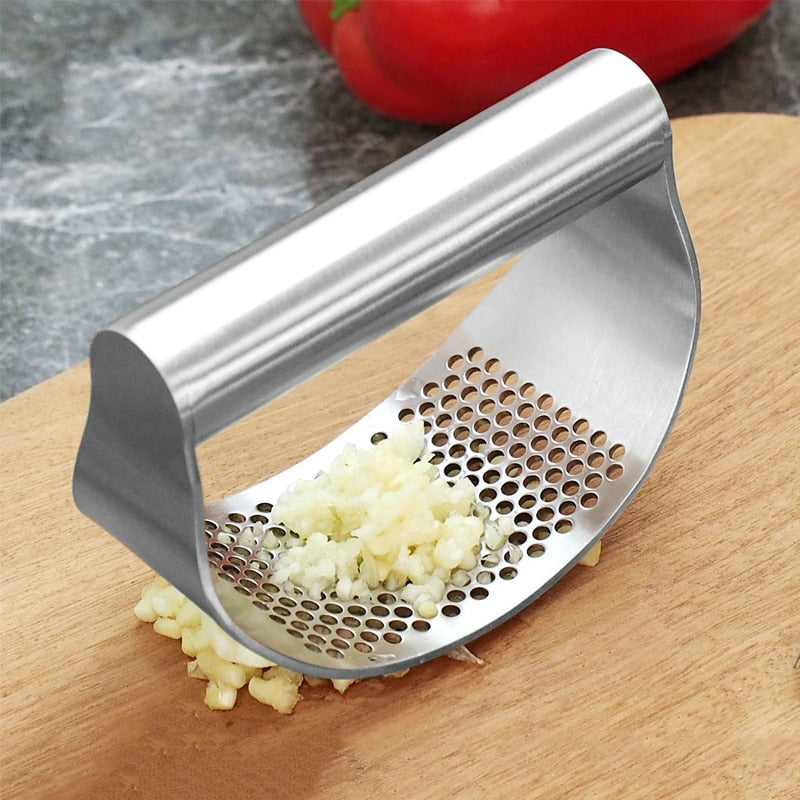 Curved Stainless Steel Garlic Press - Multi-function Crusher