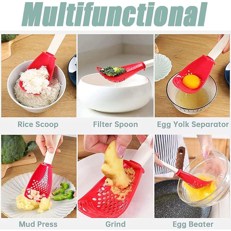 Multifunctional Cooking Spoon with Strainer and Garlic Press