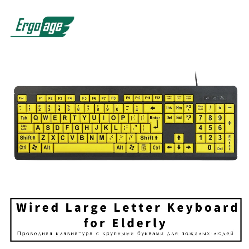 Large Print Lettered Keyboard - Wired (Black & Yellow)