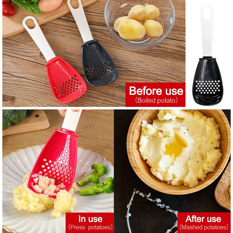 Multifunctional Cooking Spoon with Strainer and Garlic Press
