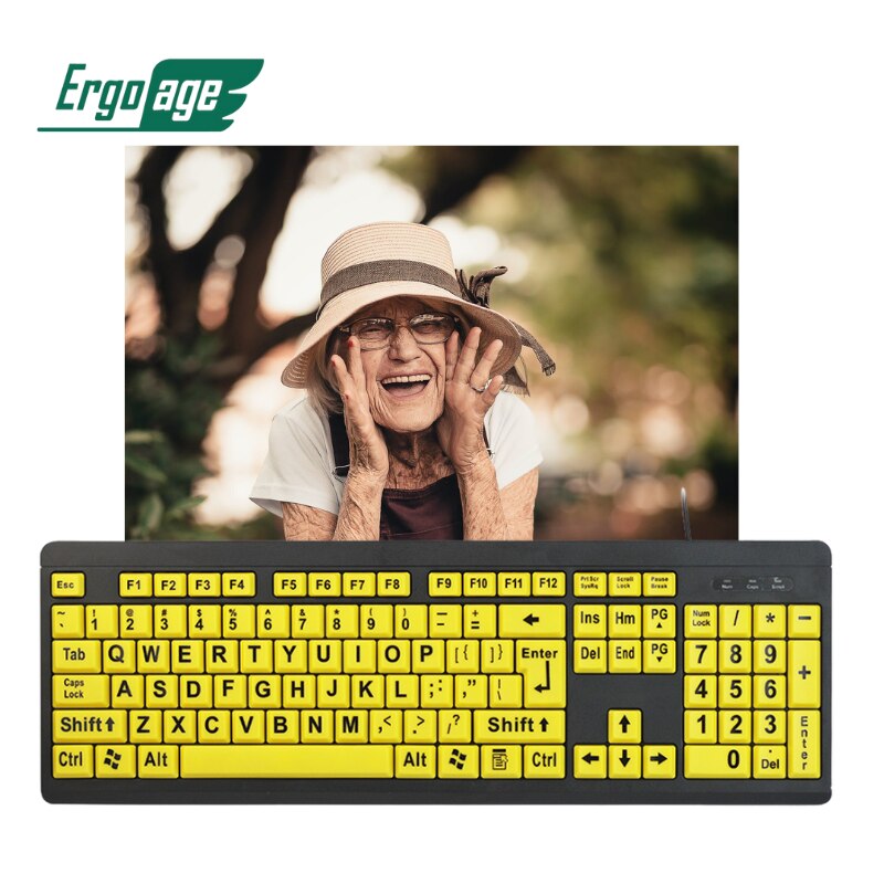 Large Print Lettered Keyboard - Wired (Black & Yellow)