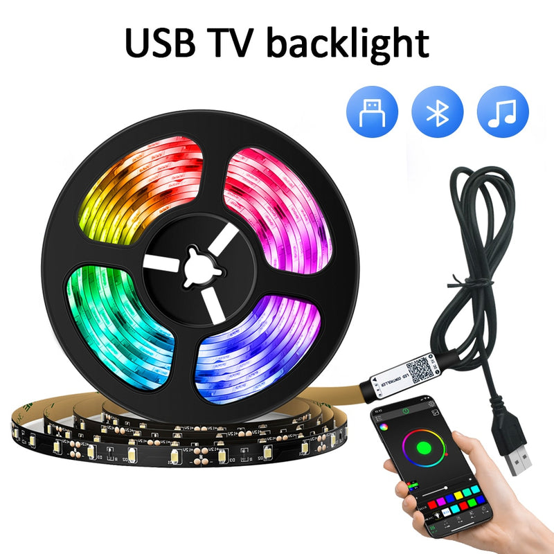 LED Strip Lights, Bluetooth App Control, RGB Lights, USB LED Strip Colourful LED Tape for TV Backlight