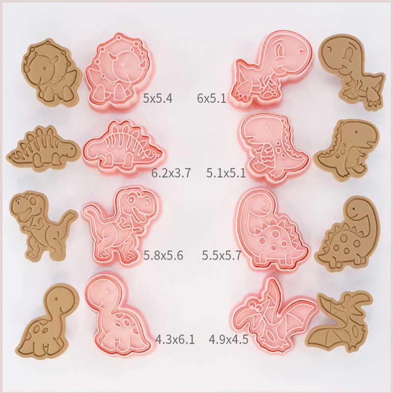 8-Piece Cookie Cutters Set - 3D Animal Dinosaur Shapes for Biscuit Pastry and Cookies