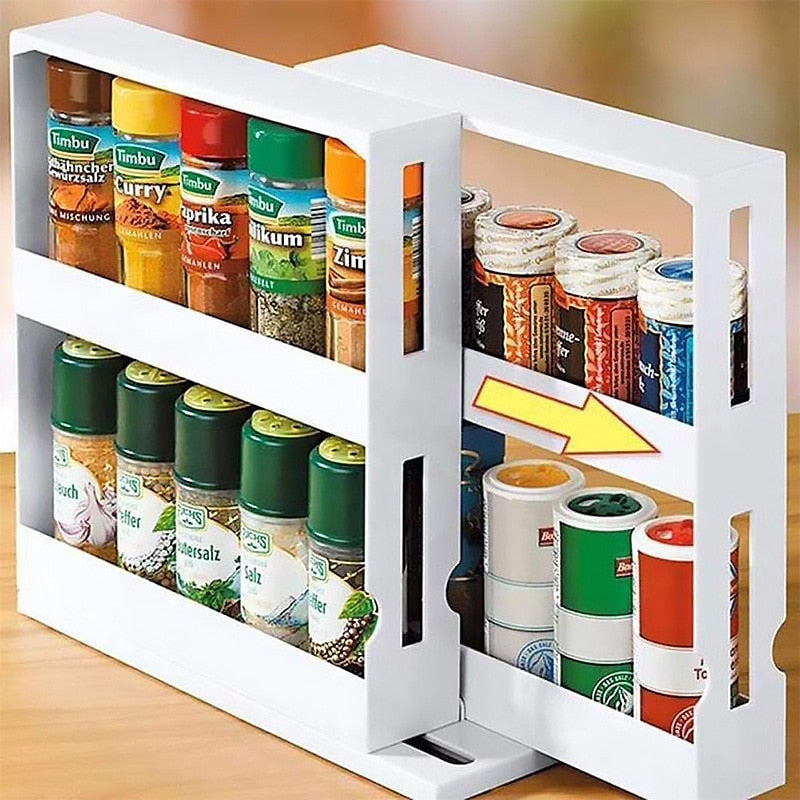 Multi-Function Spice Organiser Rack - Rotating Storage Shelf & Sliding Function