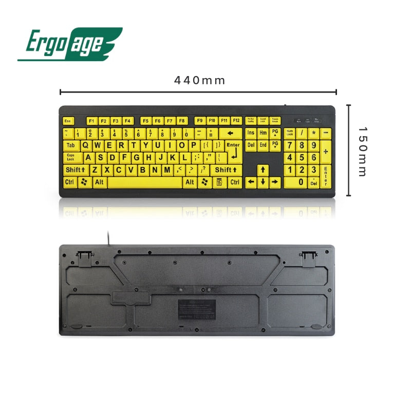 Large Print Lettered Keyboard - Wired (Black & Yellow)