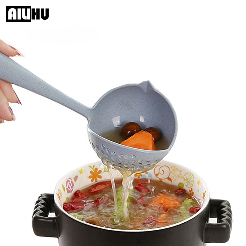 2-in-1 Long Handle Kitchen Utensil - Soup Spoon with Strainer