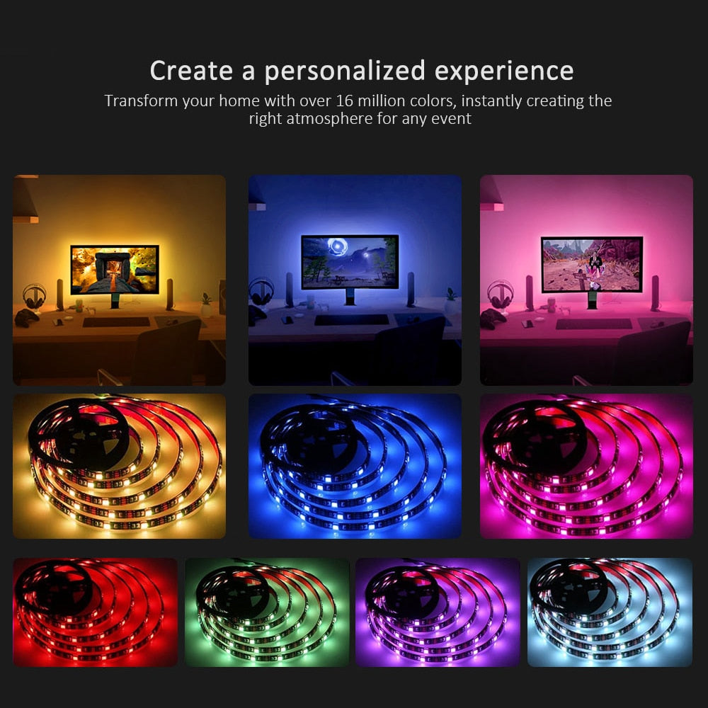 LED Strip Lights, Bluetooth App Control, RGB Lights, USB LED Strip Colourful LED Tape for TV Backlight