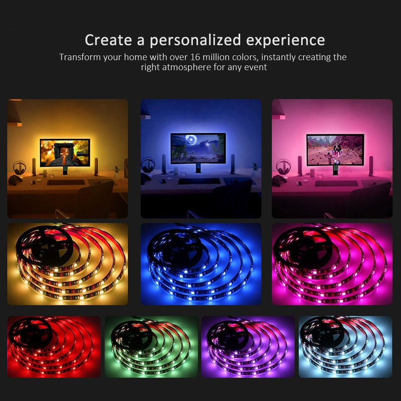 LED Strip Lights, Bluetooth App Control, RGB Lights, USB LED Strip Colourful LED Tape for TV Backlight