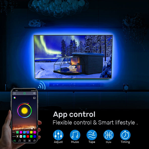 LED Strip Lights, Bluetooth App Control, RGB Lights, USB LED Strip Colourful LED Tape for TV Backlight