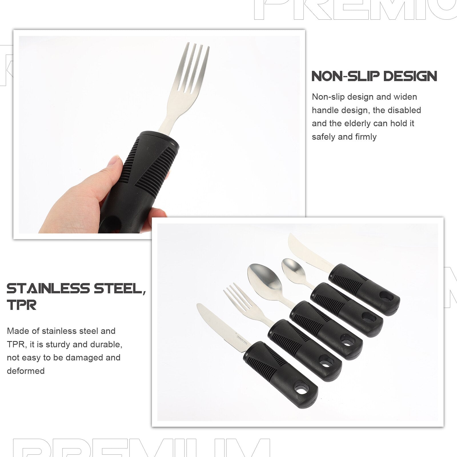 5-Piece Set of Anti-Shake Tableware for Disabled and Elderly - Tremble-Proof Cutlery