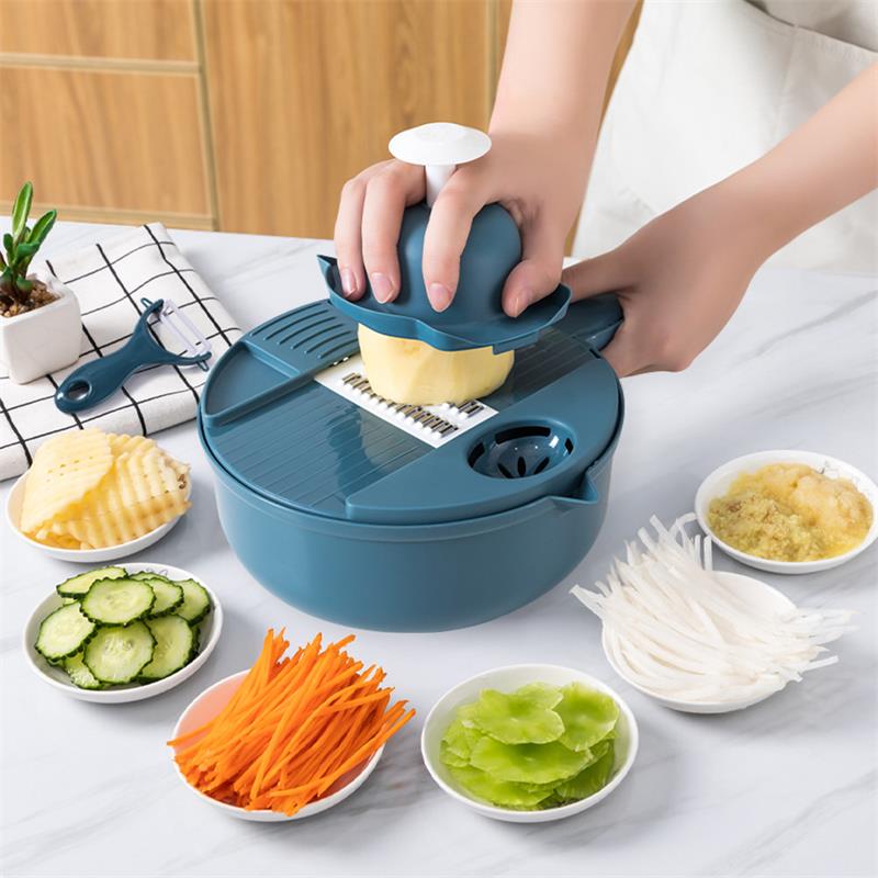 Multifunctional Mandolin Bowl - Vegetable Chopper, Manual Shredder, Slicer, Drainer, Julienne Slices