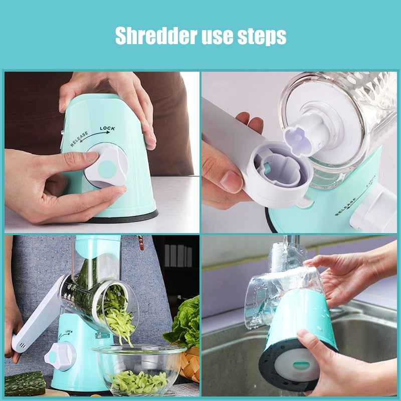 3 in 1 Rotary Vegetable Slicer, Grater & Shredder