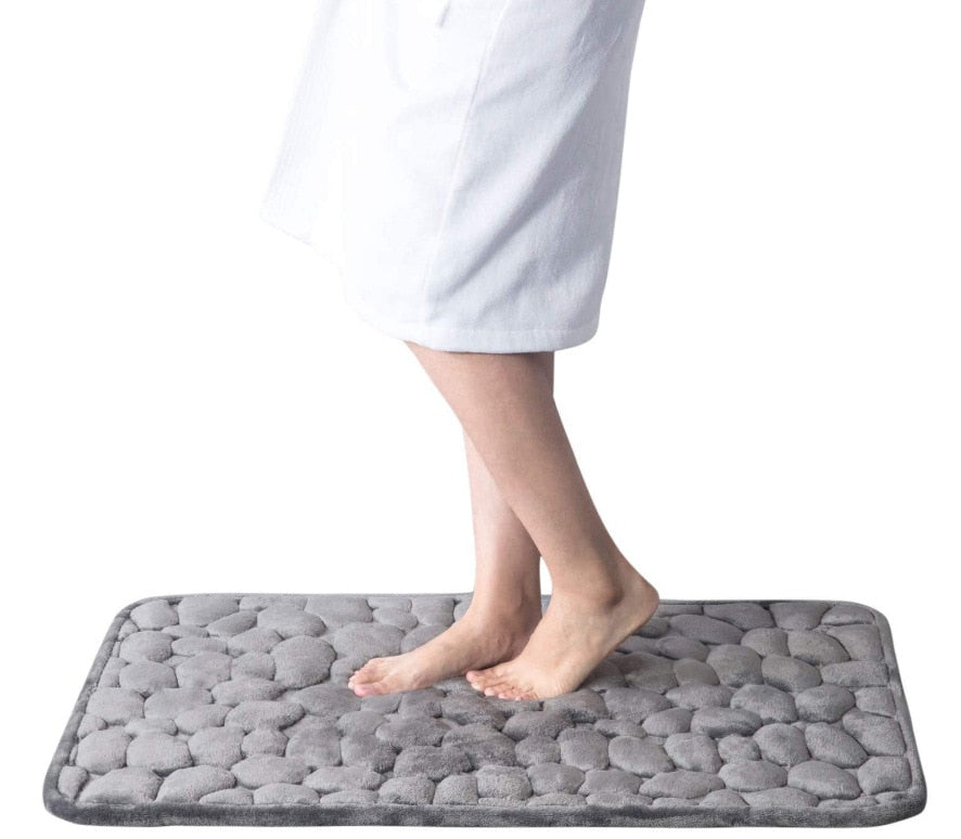 Cobblestone Embossed Bathroom Bath Mat - Non-slip Memory Foam Pad