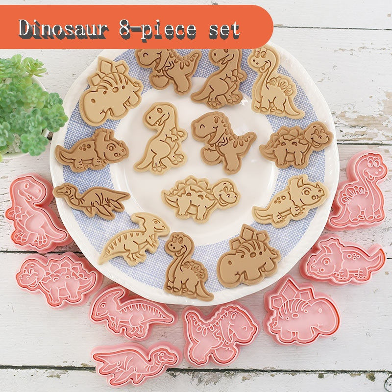 8-Piece Cookie Cutters Set - 3D Animal Dinosaur Shapes for Biscuit Pastry and Cookies