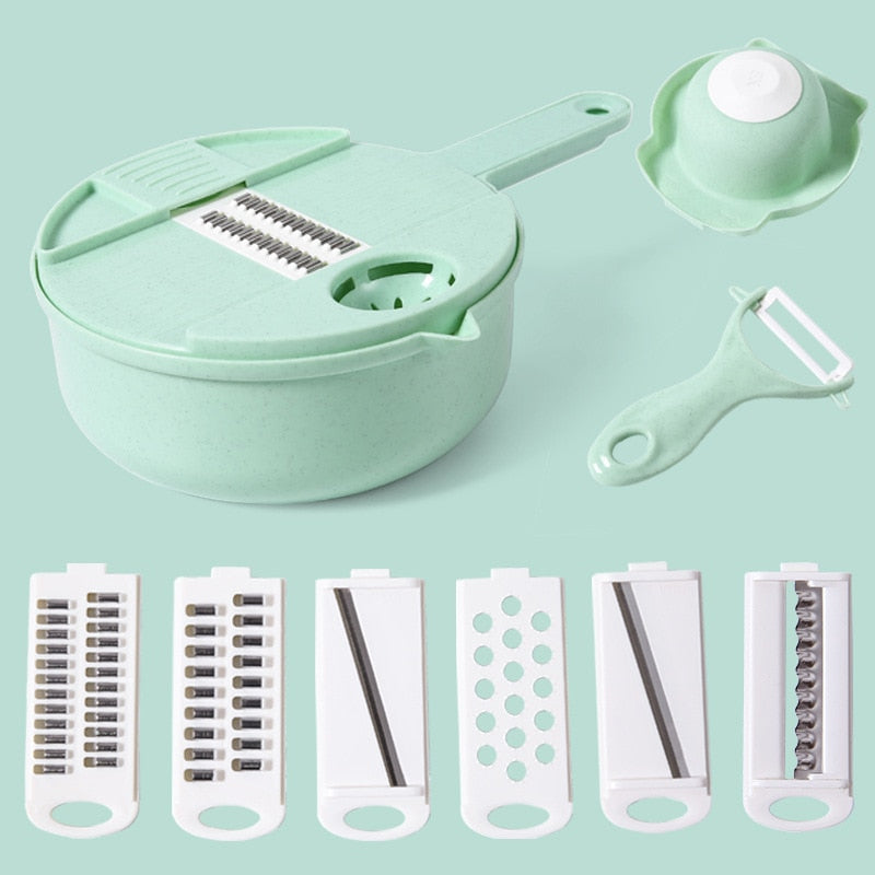 Multifunctional Mandolin Bowl - Vegetable Chopper, Manual Shredder, Slicer, Drainer, Julienne Slices