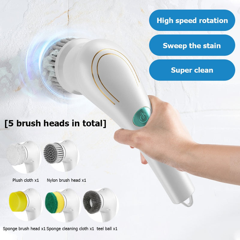 5-in-1 Multifunctional Electric Cleaning Brush - USB charging Bathroom & Kitchen Cleaning Tool