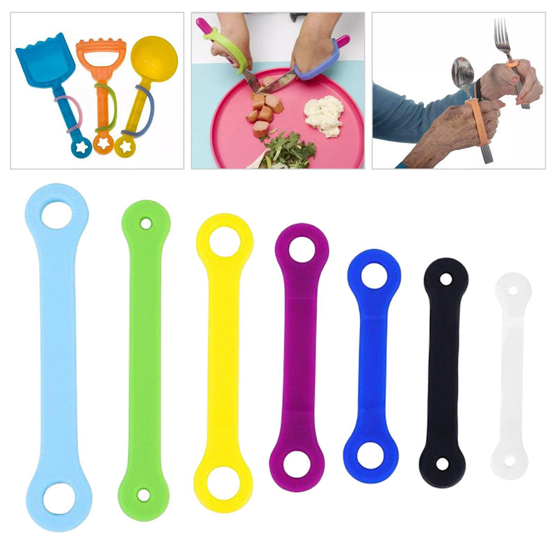 Strap-On Anti-Shake Eating Aid for Cutlery - Silicone Eating Tool Attachment - Set of 7 Straps