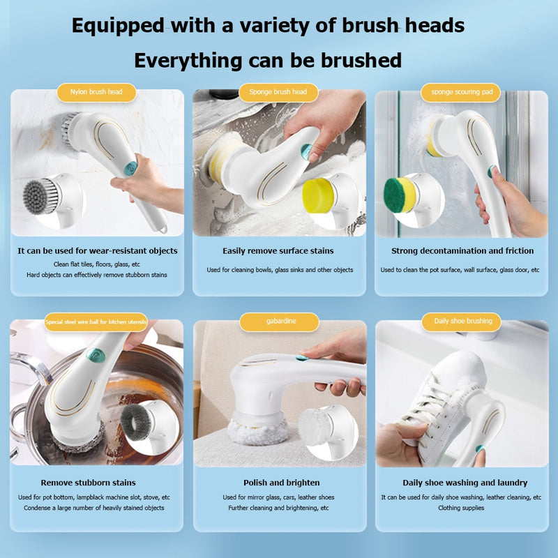 5-in-1 Multifunctional Electric Cleaning Brush - USB charging Bathroom & Kitchen Cleaning Tool
