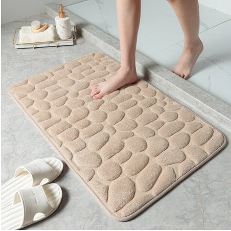 Cobblestone Embossed Bathroom Bath Mat - Non-slip Memory Foam Pad